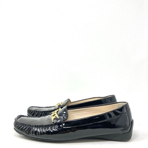 St John Pinch Pleat Patent Leather Driving Loafers w/ Gold Chain 8.5 - Picture 6 of 9